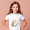 cat WB0619 10 Тениска с рижаво котенце, акварел с бледосини акценти, унисекс кройка