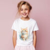 cat WB0619 11 Тениска с рижаво котенце, акварел с бледосини акценти, детайл от щампата