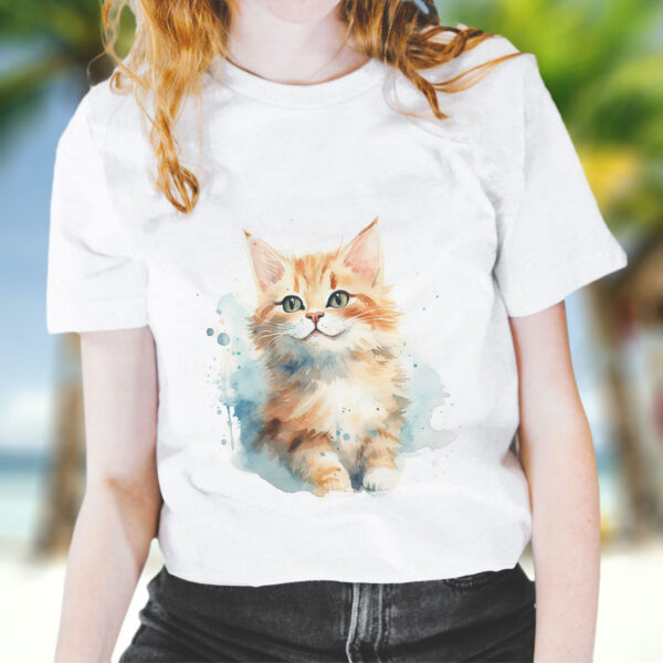 cat WB0619 18 Щампа: рижаво котенце, акварел с бледосини акценти