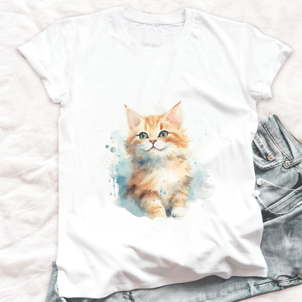 cat WB0619 20 Рижаво котенце, акварел с бледосини акценти върху бял памук