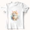 cat WB0619 21 Тениска с рижаво котенце, акварел с бледосини акценти