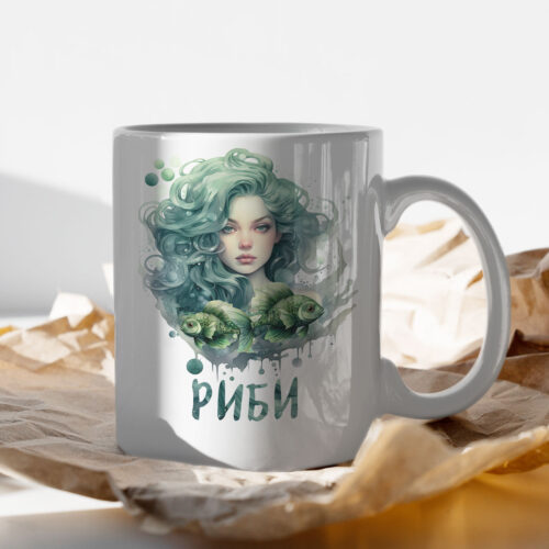 Чаша със зодия Риби в зелено