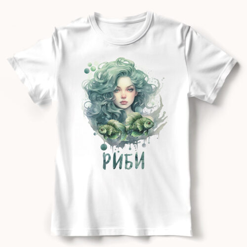 Тениска със зодия Риби в зелено