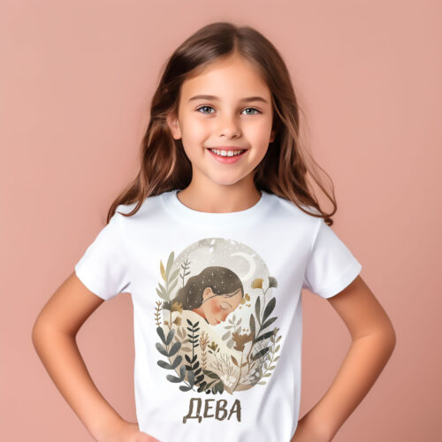 Детска тениска със зодия Дева и спящо животинче