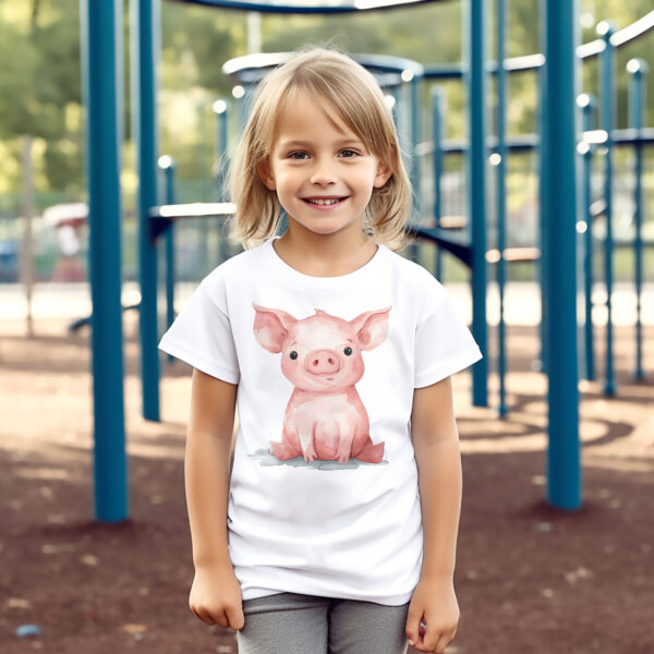Pig WB0938 18 Детска тениска с прасенце, седнало, унисекс кройка