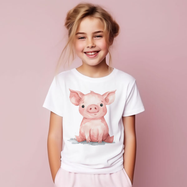 Pig WB0938 19 Детска тениска с прасенце, седнало