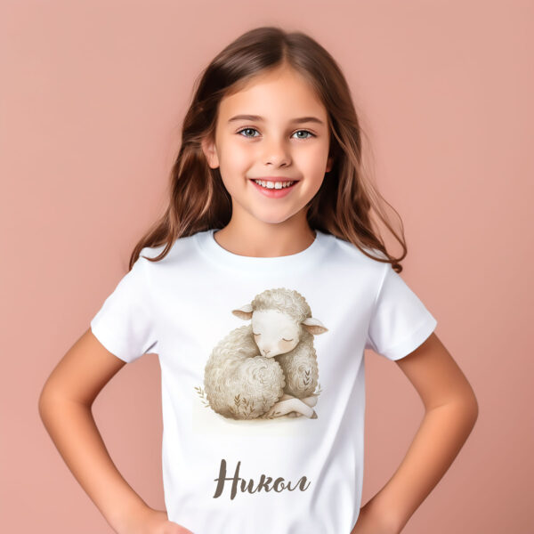 Sheep WB0942 15 Детска тениска с овчица с агънце, бял органичен памук