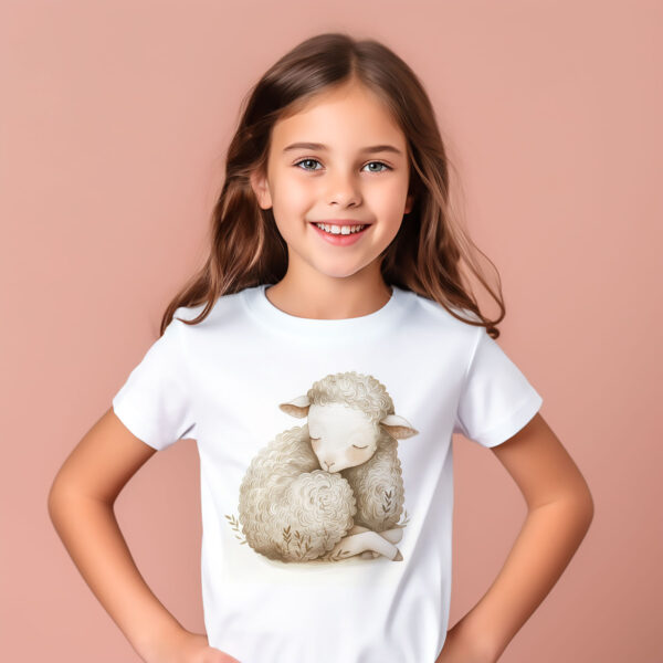 Sheep WB0942 17 Детска тениска с овчица с агънце, унисекс кройка