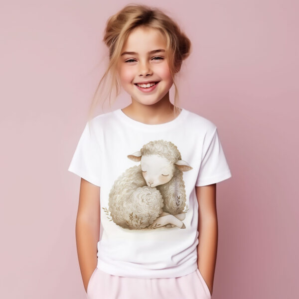 Sheep WB0942 19 Детска тениска с овчица с агънце, детайл от щампата