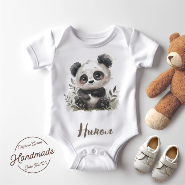 panda WB0950 1 Щампа: Бебешко боди Детска тениска с панда, акварел
