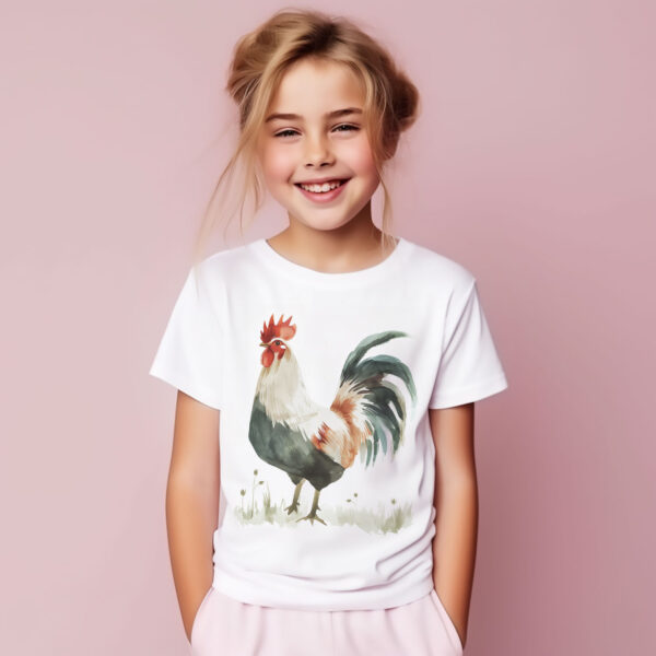 Chicken WB0975 19 Детска тениска с петел, детайл от щампата