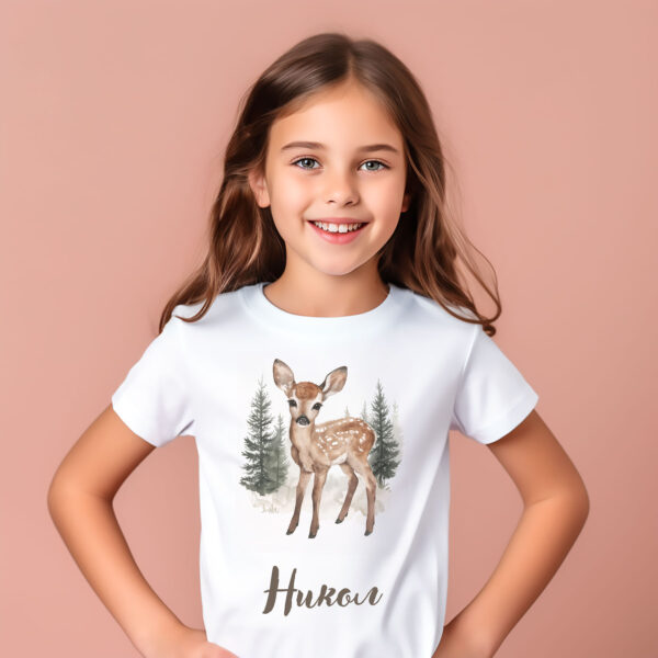 Deer WB0918 15 Детска тениска със сърничка, бял органичен памук