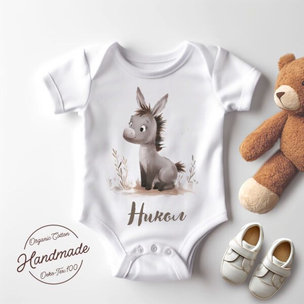 Donkey WB0980 1 Щампа: Бебешко боди Детска тениска с магаренце сред тревички