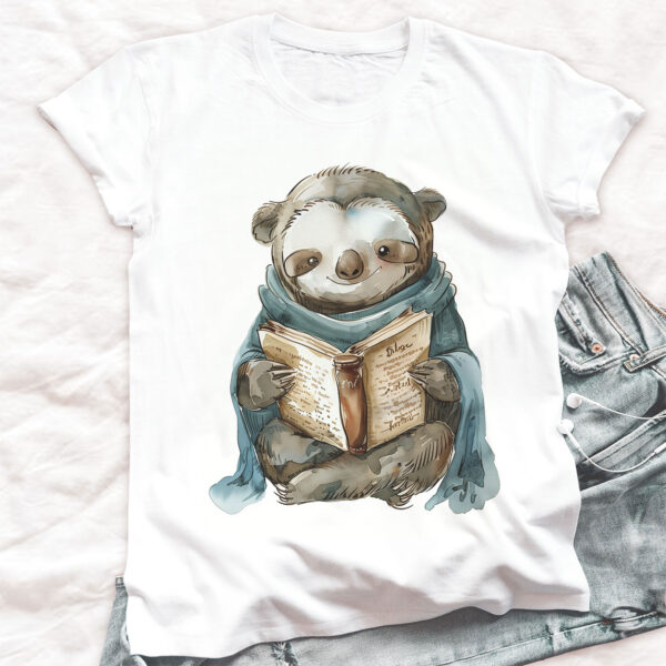 Детска тениска с ленивец с книжка, унисекс кройка