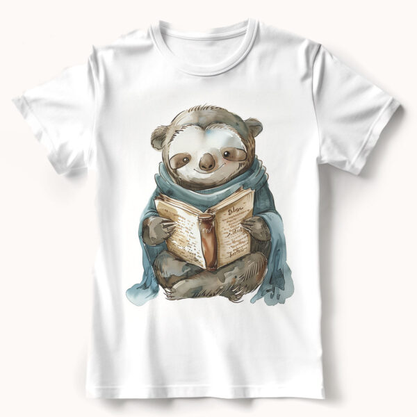 Детска тениска с ленивец с книжка