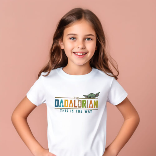 Тениска за татко с надпис The Dadalorian, бял органичен памук