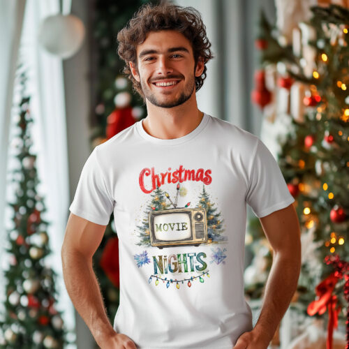 Коледна тениска с надпис Christmas Movie Nights