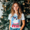 Детска зимна тениска с полярно мече и снегирче, детайл от щампата