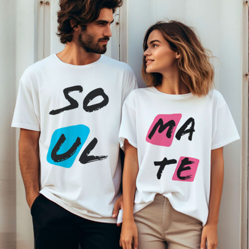 Тениски за двойки Soulmate с цветни букви