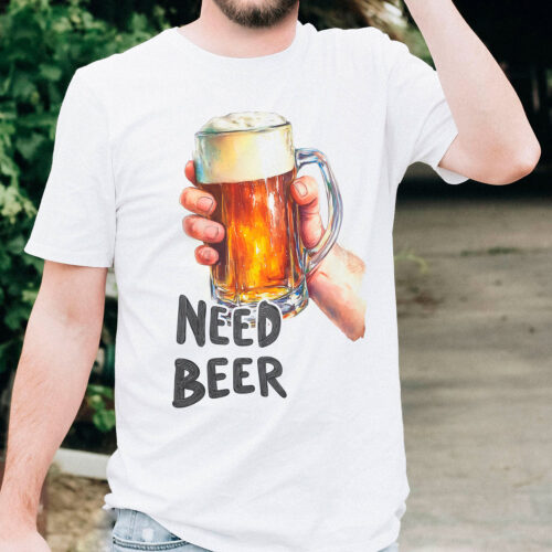 Тениска с вдигната халба бира и надпис Need Beer