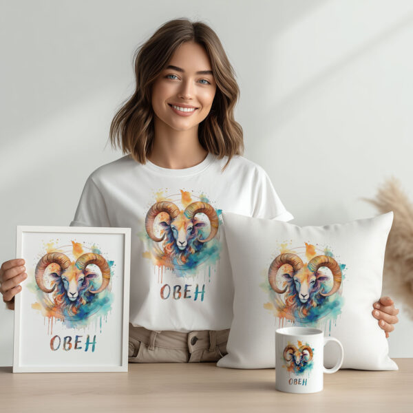 Тениски, арт чаши, декоративни възглавници и картини със зодии 2 подаръци за зодия Овен