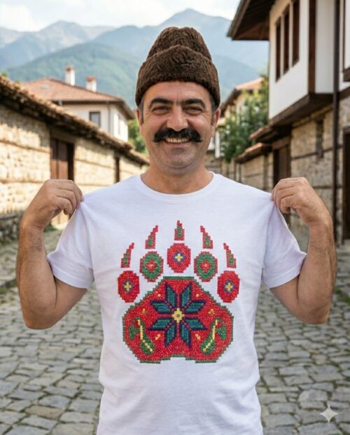 Тениска с шевица меча стъпка, бял органичен памук