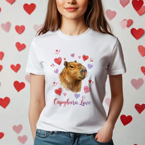 Тениска за Свети Валентин празника на влюбените Тениска с капибара и надпис Capybara Love
