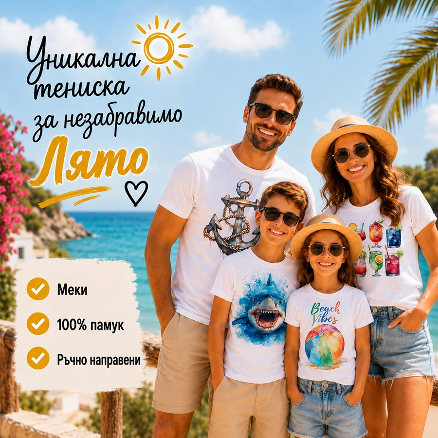 Летни и морски тениски за мъже, жени, деца и бебета от Teniskata.bg