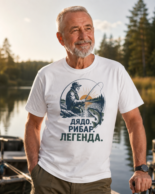 Тениска за дядо рибар с надпис Легендата, изглед 2