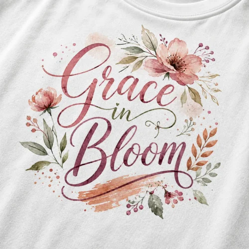 Дамска тениска с надпис Grace in bloom и цветя, дамски модел