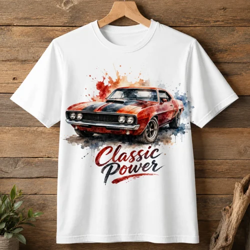ts033-teniska-s-retro-sportna-kola-classic-power-chervena-3 Червена тениска с ретро спортна кола Classic Power