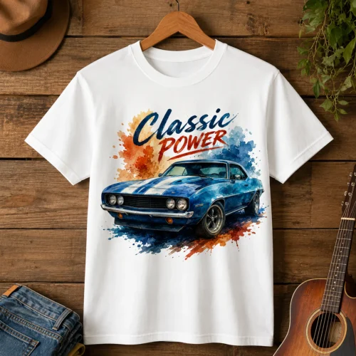 ts126-teniska-s-retro-sportna-kola-classic-power-sinya-3 Синя тениска с дизайн на ретро спортна кола Classic Power