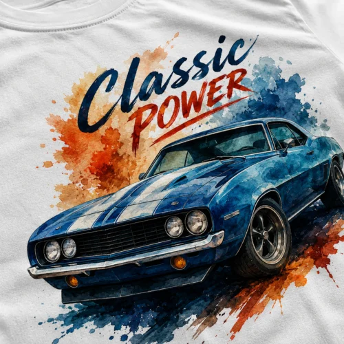 Тениска с ретро спортна кола Classic Power в синьо, изглед 2