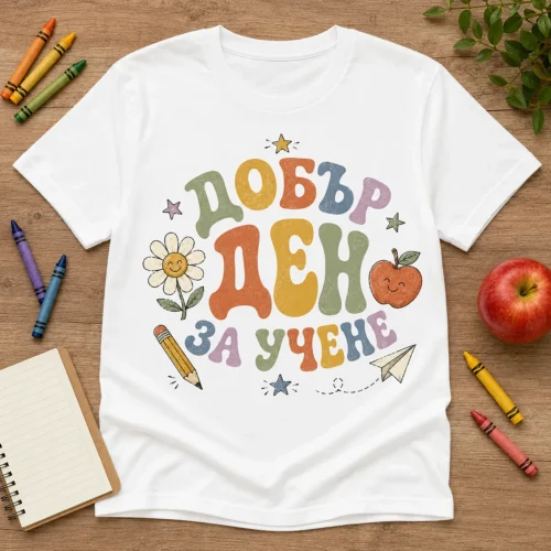 ts130-teniska-za-uchitel-dobar-den-za-uchene-3 Тениска за учител с надпис Добър ден за учене