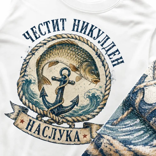 Тениска за Никулден с риба, котва и пожелание за наслука, изглед 2