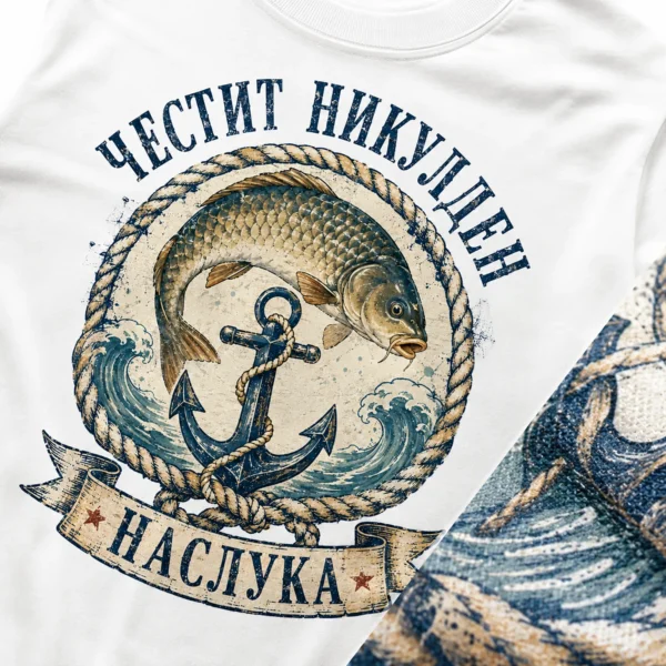 Тениска за Никулден с риба, котва и пожелание за наслука, изглед 2