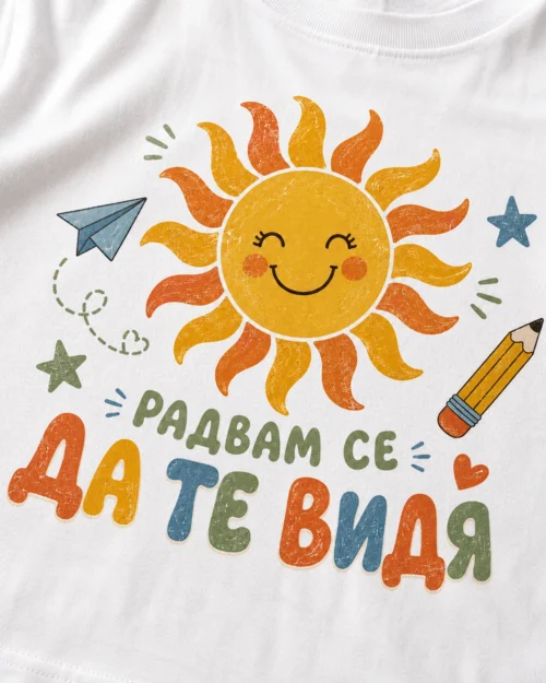 Тениска за учител Радвам се да те видя слънце, изглед 2