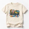 Детска тениска с бетоновоз с въртящ се барабан и име Димитър – натурална, дизайн за по-големи деца