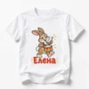 Детска тениска със зайче с барабанче и име Елена – бяла, дизайн за по-големи деца, вариант 2
