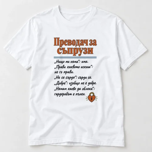 Тениска с Преводач за съпрузи и смешни преводи на семейни фрази – бяла тениска