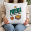 Бяла възглавница с чаша кафе, тетрадки, звезда и надпис Учителка супергероиня