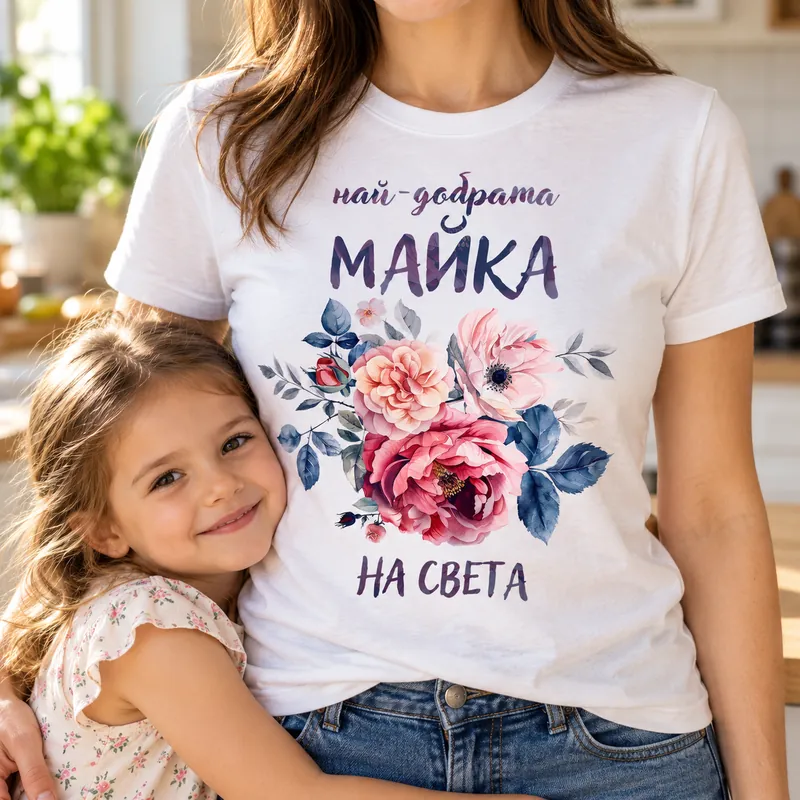 Тениска с надпис Най-добрата майка на света с цветя
