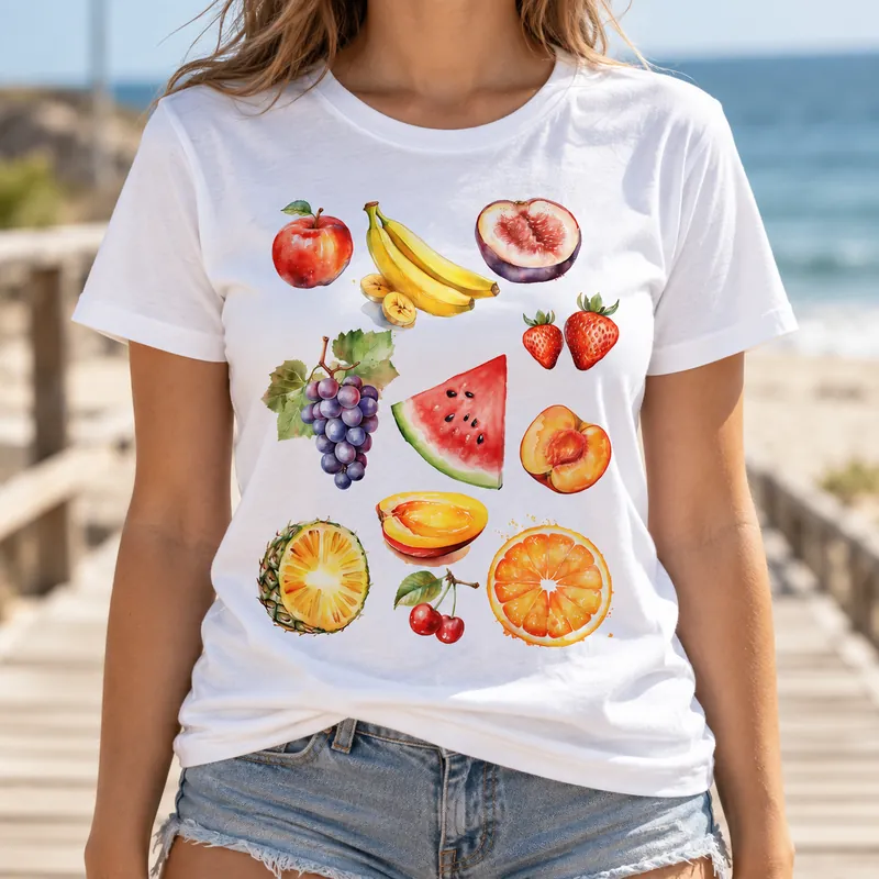 Тениска с летни плодове на плажа